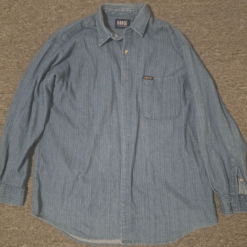 HIS Denim Shirt Mens Long Sleeve Button Up‎ Casual Work Shirt Large